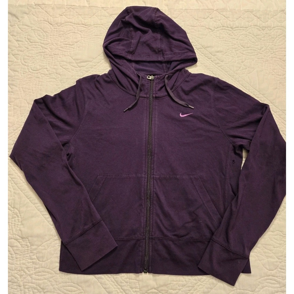 Nike Dri-FIT Full Zip Jacket Sz L Plum Purple Hoodie Womens Athletic Funnel Neck
